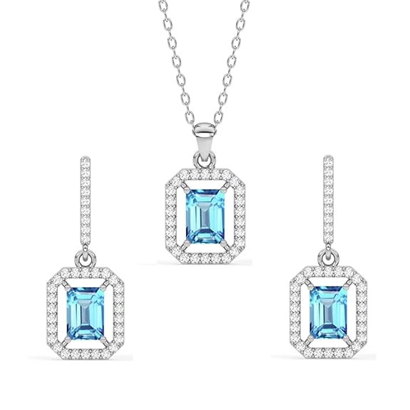 Sterling Silver Azul Pendant Earring Chain Jewellery Set | Rhodium Plated, Swiss Zirconia