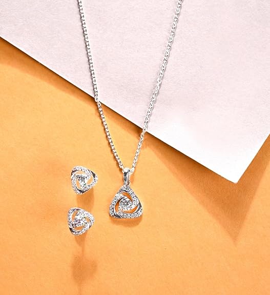 Sterling Silver Bianca Solitaire Pendant Earrings Chain Necklace Jewellery Set | Platinum Plated, Swiss Zirconia - Image 2