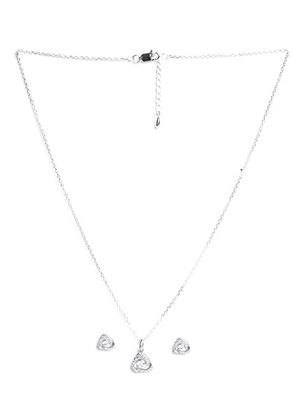 Sterling Silver Bianca Solitaire Pendant Earrings Chain Necklace Jewellery Set | Platinum Plated, Swiss Zirconia - Image 3
