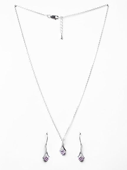 Sterling Silver Pink Solitaire Pendant Earring Chain Jewellery Set | Rhodium Plated, Swiss Zirconia - Image 2