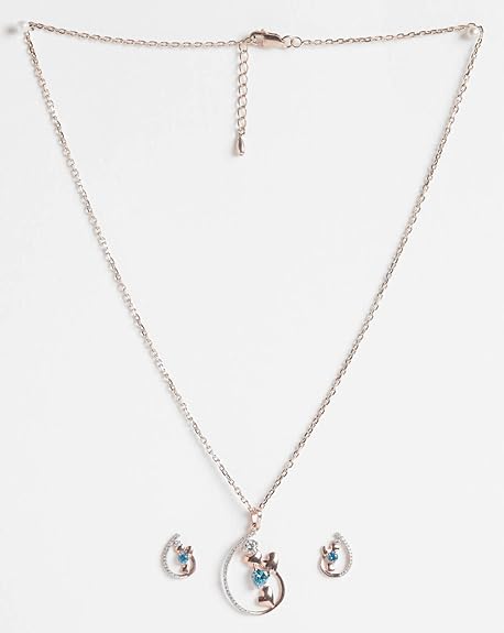 Sterling Silver Heart Pendant Earring Chain Jewellery Set | Rose Gold Rhodium Plated, Swiss Zirconia - Image 3