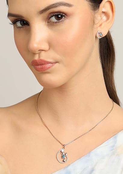 Sterling Silver Heart Pendant Earring Chain Jewellery Set | Rose Gold Rhodium Plated, Swiss Zirconia - Image 4