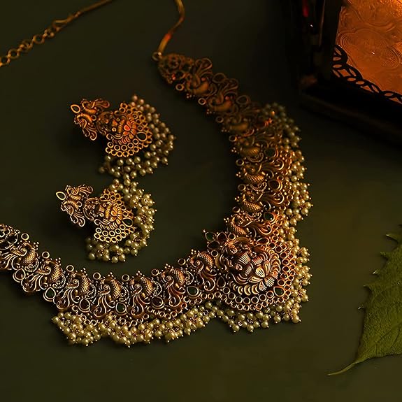 Shining Diva Fashion Latest Stylish Fancy Pearl Choker Traditional Jewellery Set for Women | Temple Necklace Set | Festive Wedding Party Necklace - Image 2