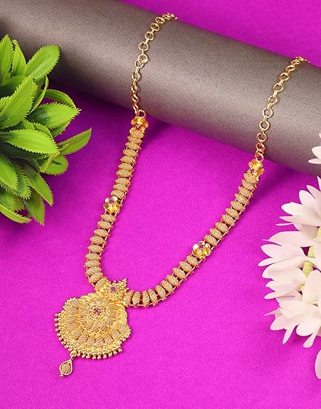 One Gram Micro Gold Plated & Copper Traditional Designer Jewellery Stone Necklace for Women and Girls - Image 2