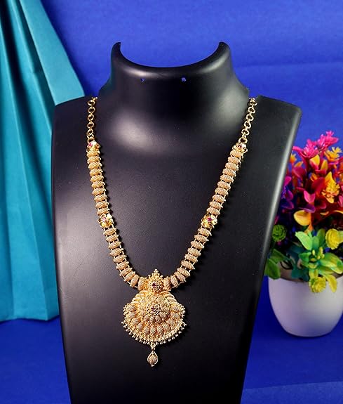 One Gram Micro Gold Plated & Copper Traditional Designer Jewellery Stone Necklace for Women and Girls - Image 3