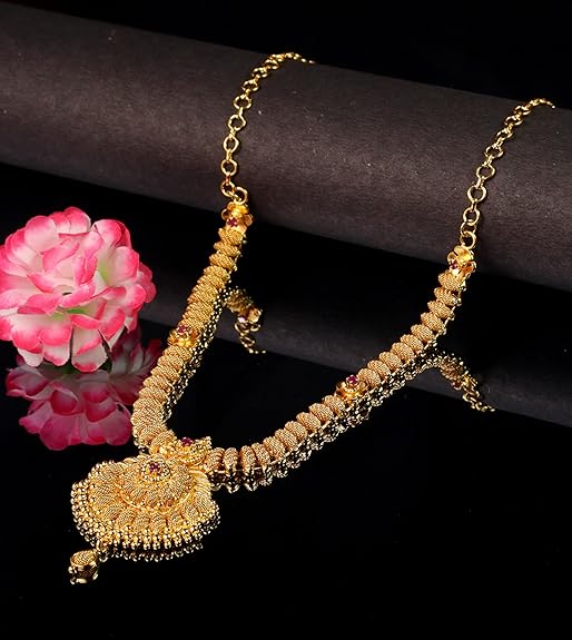 One Gram Micro Gold Plated & Copper Traditional Designer Jewellery Stone Necklace for Women and Girls - Image 4