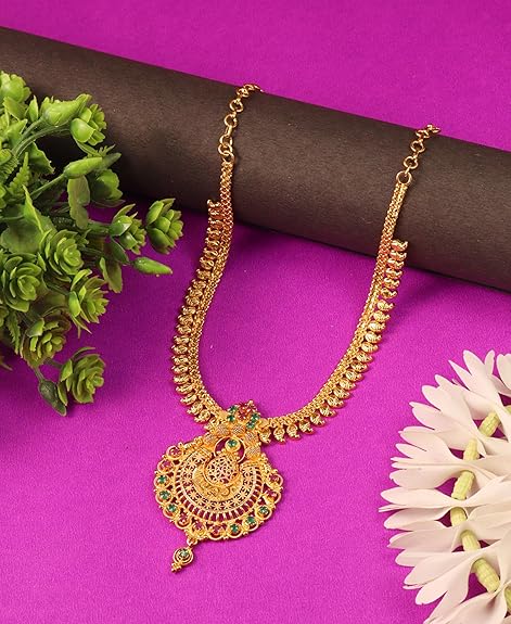 One Gram Micro Gold Plated & Copper Traditional Designer Jewellery Stone Necklace for Women and Girls - Image 3