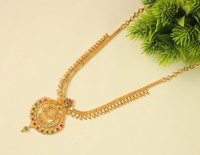 One Gram Micro Gold Plated & Copper Traditional Designer Jewellery Stone Necklace for Women and Girls - Image 2