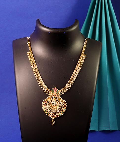 One Gram Micro Gold Plated & Copper Traditional Designer Jewellery Stone Necklace for Women and Girls - Image 4