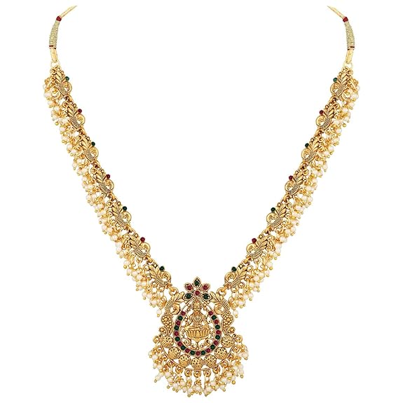 Fancy Pearl Choker Traditional Jewellery Set for Women | Temple Necklace Set | Festive Wedding Party Necklace | 22k Gold Plated | Just Like Original Gold Jewellery - Image 3